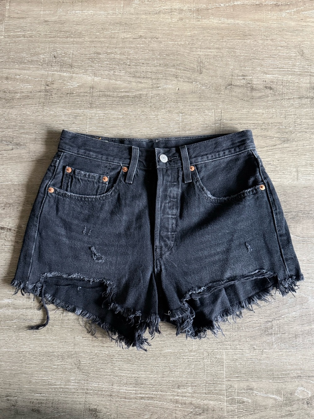 Levi’s 501 Black Distressed Shorts